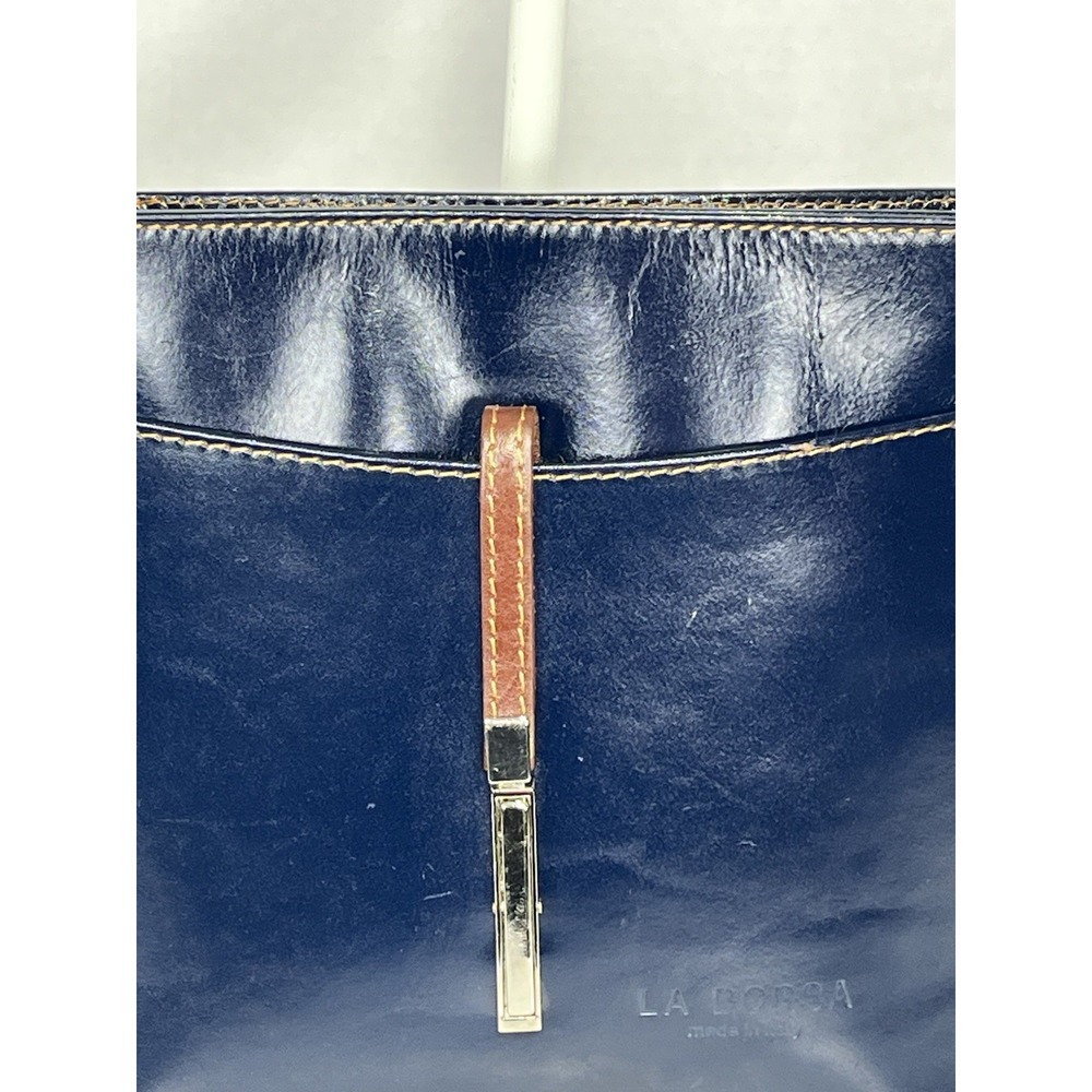 VTG La Borsa Italian Leather Crossbody Blue Bordeaux Hard Leather Minimalist GUC